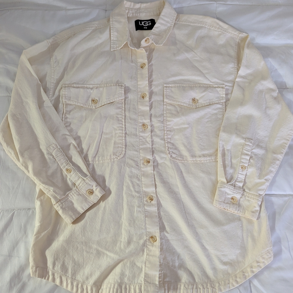 UGG Cream Casual Button Down Shirt Lightweight Cotton